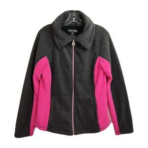 Calvin Klein Performance Full-Zip Fleece Jacket Women's Sz M Gray & Pink Pockets